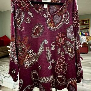Alfred Dunner Burgundy Floral Paisley Blouse